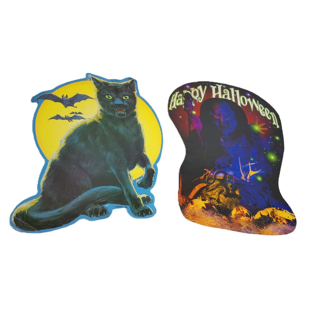Vintage Eureka Halloween Cat and Paper Magic Wizard Die Cut Set of 2